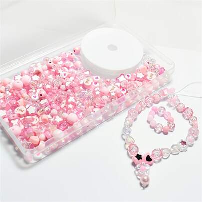 مجموعة من حبات صناعة Diy بالعلبة قطعتين ، حبات مختلطة باللون الوردي بين 6 و12 مم ، حوالي 300 حبة في العلبة ، وفي صندوق واحد، رول مغطى بخيط شفاف بسماكة 0.08 سم يمكن استخدامه كسلسلة جوال أو قلادة أو حلقة