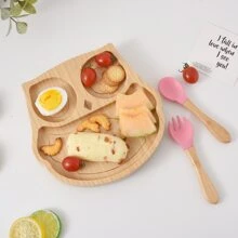 吸盤子,碗和勺子套裝-木頭餵養套裝適用於1-3老-矽膠吸盤式適用於高椅子防滑矽膠湯匙帶木不含雙酚A - 粉色 - 查看 1