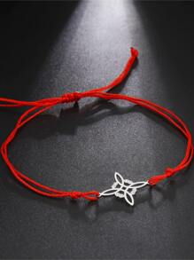1pc Women's Stainless Steel Little Ball Pendant Red Cord Adjustable Bracelet, Unisex Couple Gift - White - View 2