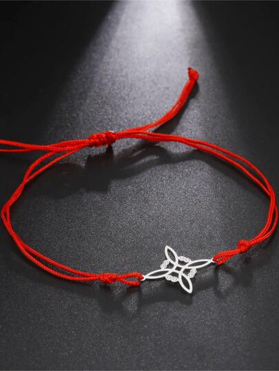 1 pieza Pulsera de mujeres de acero inoxidable pequeño bola colgante rojo de pana ajustable , unisex pareja regalo