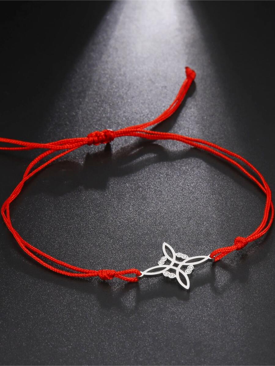 1pc Women's Stainless Steel Little Ball Pendant Red Cord Adjustable Bracelet, Unisex Couple Gift