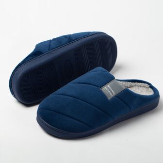 Men's Knitted Slip-On Indoor Slippers, Warm Thermal Lined Soft Anti-Slip Casual House Slippers, Buy One Size Bigger