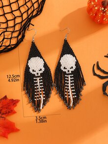 1 đôi Thủ công Kết cườm Sọ & Tua Dangle Hoa tai Như Halloween Qủa tặng Đối với phụ nữ - Nhiều màu - Xem 2