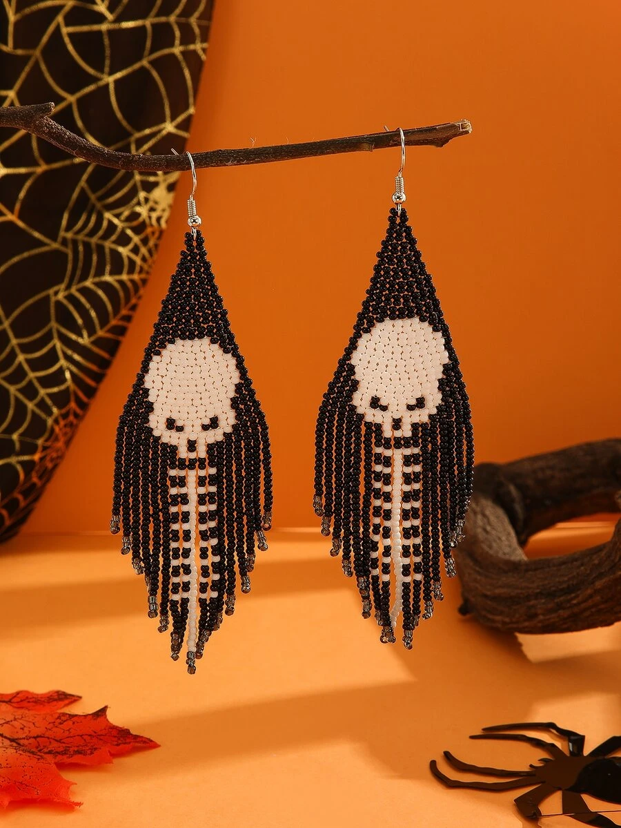1 đôi Thủ công Kết cườm Sọ & Tua Dangle Hoa tai Như Halloween Qủa tặng Đối với phụ nữ - Nhiều màu - Xem 1