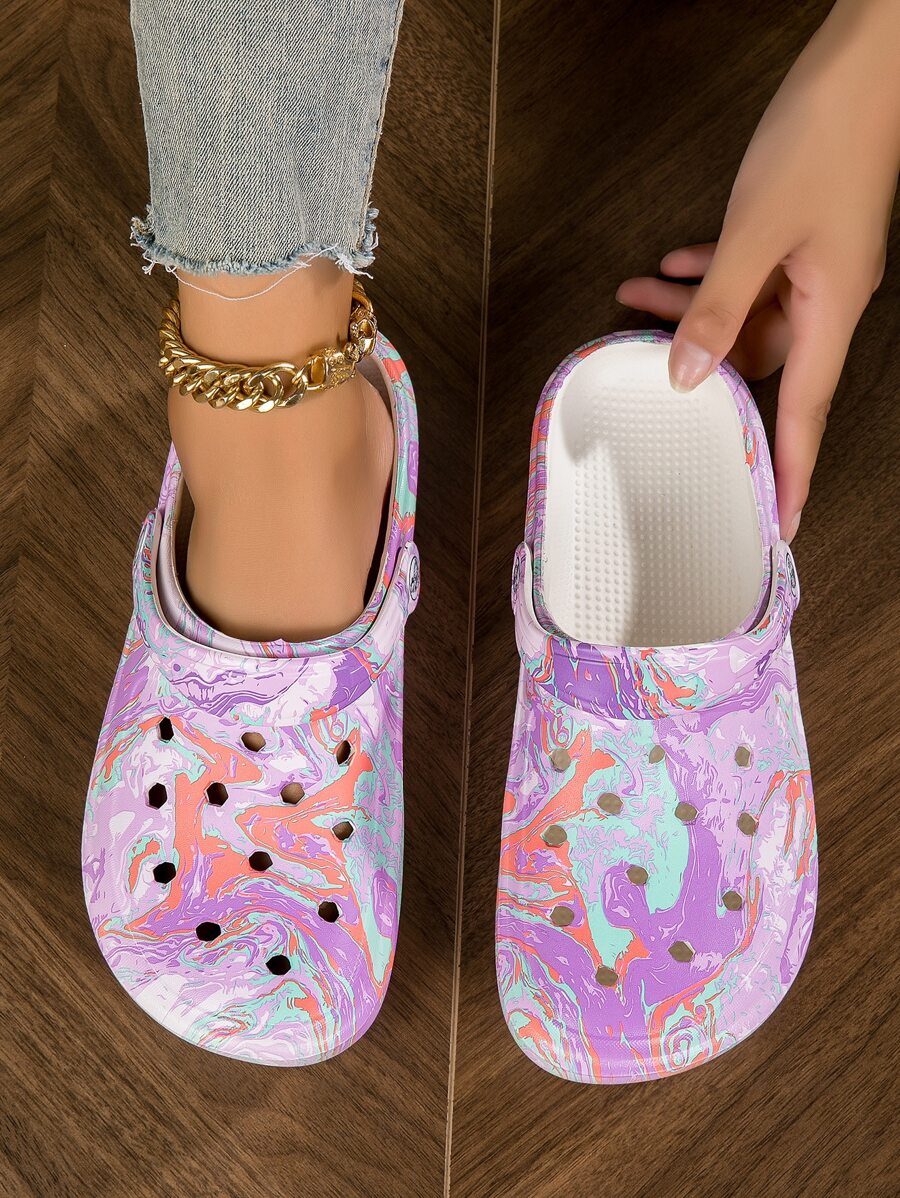 CIVHOM Guốc họa tiết buộc dây dành cho nữ, Guốc đi sân vườn hai chiều nhẹ, giày trượt đi biển mùa hè chống trượt