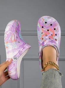 CIVHOM Guốc họa tiết buộc dây dành cho nữ, Guốc đi sân vườn hai chiều nhẹ, giày trượt đi biển mùa hè chống trượt - Màu tím - Xem 5