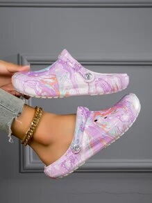 CIVHOM Guốc họa tiết buộc dây dành cho nữ, Guốc đi sân vườn hai chiều nhẹ, giày trượt đi biển mùa hè chống trượt - Màu tím - Xem 4