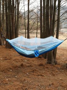 1個戶外休閒掛床具有防蚊網,便攜式單/雙人露營掛床,660磅承重,快速開啟野外搖擺床用於海灘庭院/露營,藍色和白色 - 藍白色 - 查看 1