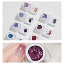 8pcs/Set Chrome Platinum Glitter Gel Nail Polish, Shiny UV LED Removable Nail Polish, Fashionable Bright Glitter Nail Colors, DIY Manicure Gift For Girls & Women - Multicolor - View 4