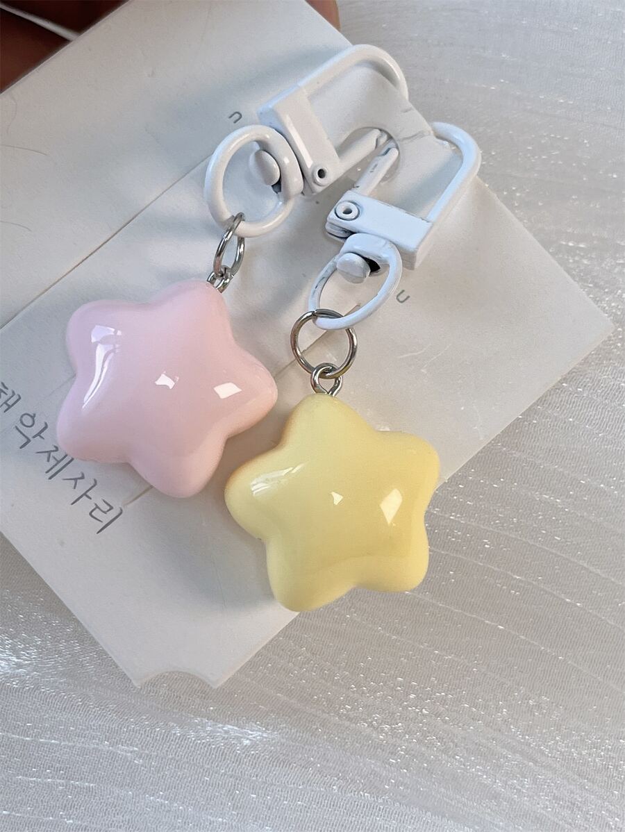 2pcs Cute Fat Milk Yellow Star Keychain For Women, Soft & Adorable Pentagram Pendant For Girls Ins Style