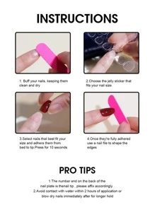 YADORNOS 24入組短方形假指甲,帶有心形和蜘蛛網設計,配有1支果凍膠和1支指甲文件套裝,適用於美甲 - 彩色 - 查看 7