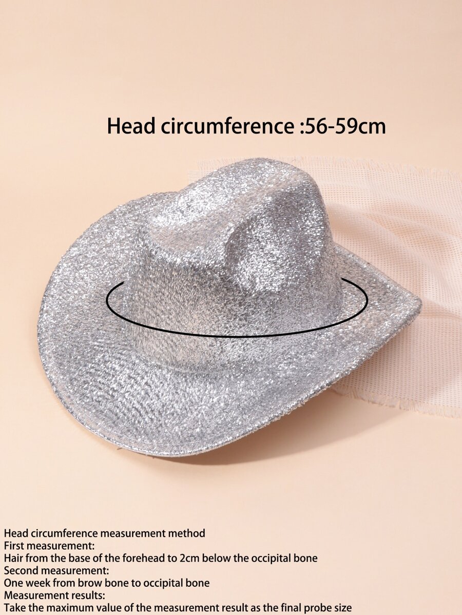 1 pieza Sombrero de copa de rendimiento plateado para hombres con brillo de hilo plateado, adecuado para festival, fiesta, uso diario como sombrero de vaquero