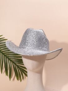 1 pieza Sombrero de copa de rendimiento plateado para hombres con brillo de hilo plateado, adecuado para festival, fiesta, uso diario como sombrero de vaquero - Plateado - Ver 3