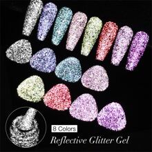 6毫升反光亮片凝胶指甲油粉色闪亮亮片半永久指甲油可卸UV LED美甲装饰美甲DIY在家沙龙美甲礼物女士指甲 - 粉色 - 查看 7