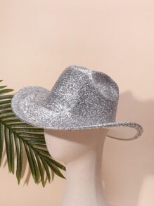 1 pieza Sombrero de copa de rendimiento plateado para hombres con brillo de hilo plateado, adecuado para festival, fiesta, uso diario como sombrero de vaquero - Plateado - Ver 5