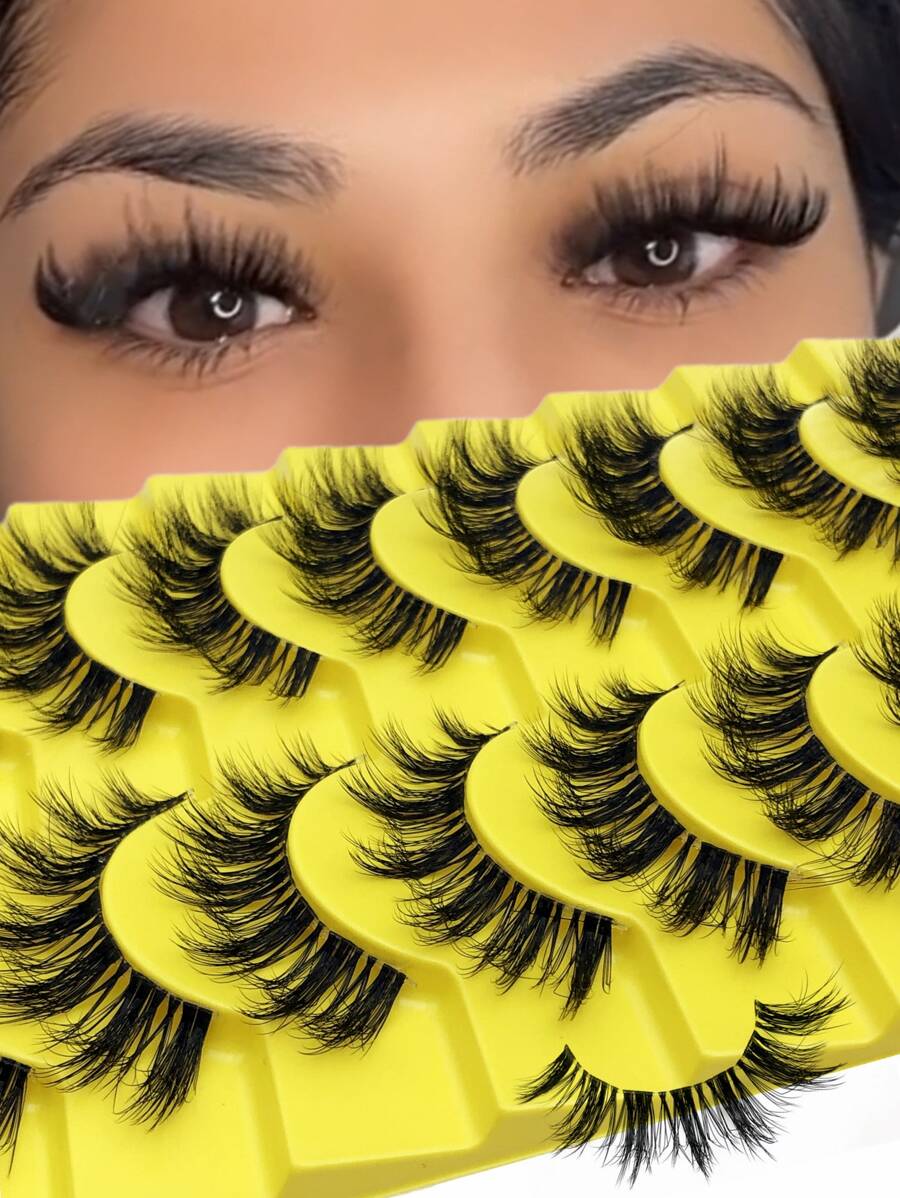 Asiteo 10 pares de pestañas postizas transparentes y esponjosas, crean un maquillaje natural de alargamiento y rizado 3D, adecuadas para uso diario y fiestas - Negro - Ver 1