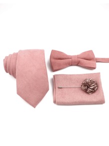 ZLQ&GOU 1 套伴郎婚礼领带、领结、口袋巾和胸花套装，淡粉色，适合新郎和伴郎情人节