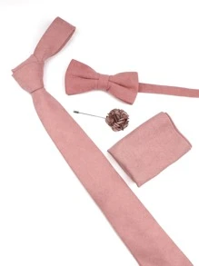 ZLQ&GOU 1 套伴郎婚礼领带、领结、口袋巾和胸花套装，淡粉色，适合新郎和伴郎情人节