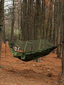 1pc Outdoor Leisure Hammock With Mosquito Net, Portable Single/double Camping Hammock For 660lb Load Capacity, Quick Open Camouflage Camping Bed For Rest And Sleep - ngụy trang - Xem 5