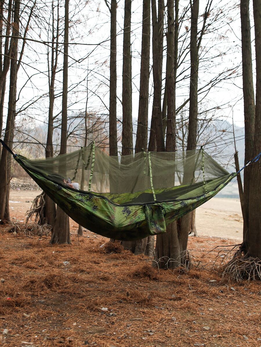 1pc Outdoor Leisure Hammock With Mosquito Net, Portable Single/double Camping Hammock For 660lb Load Capacity, Quick Open Camouflage Camping Bed For Rest And Sleep - ngụy trang - Xem 1
