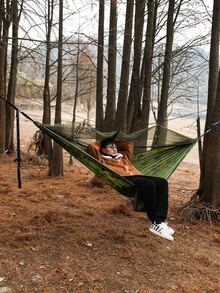 1pc Outdoor Leisure Hammock With Mosquito Net, Portable Single/double Camping Hammock For 660lb Load Capacity, Quick Open Camouflage Camping Bed For Rest And Sleep - ngụy trang - Xem 4