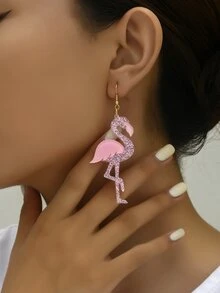 1對時尚優雅的粉色火烈鳥耳環,適用於約會、派對、開學季節 - 彩色 - 查看 4
