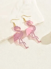 1對時尚優雅的粉色火烈鳥耳環,適用於約會、派對、開學季節 - 彩色 - 查看 2