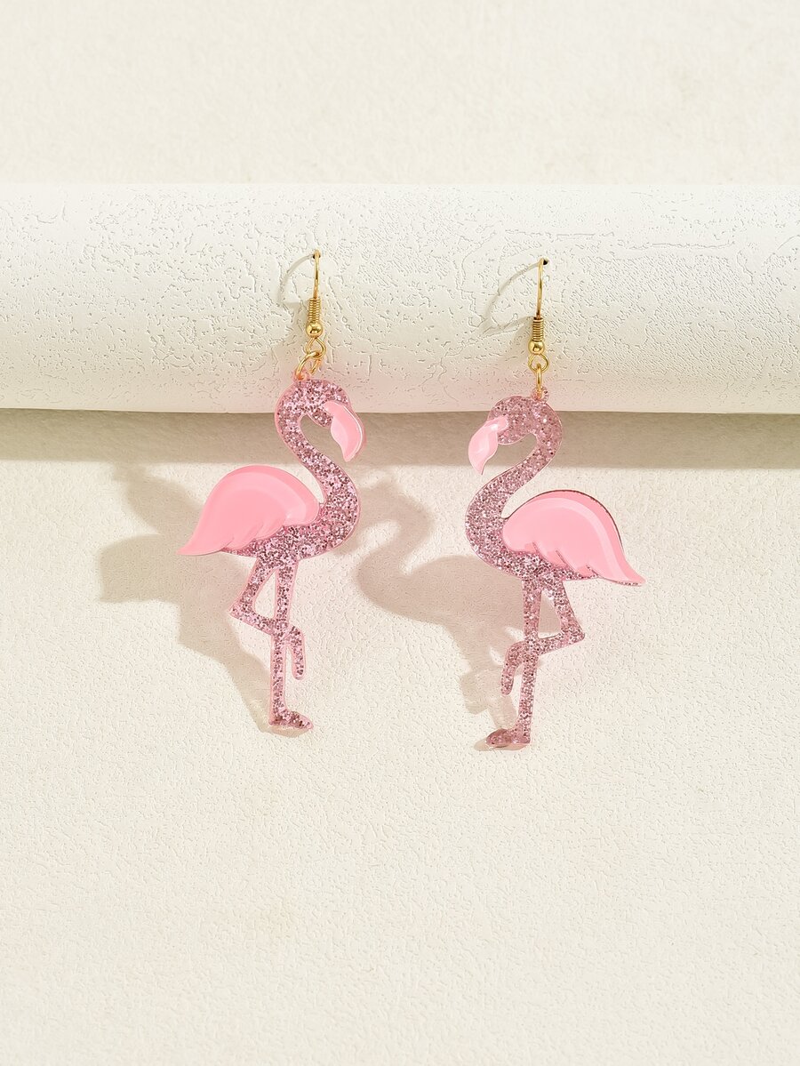1對時尚優雅的粉色火烈鳥耳環,適用於約會、派對、開學季節 - 彩色 - 查看 1