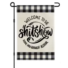 1面印有有趣字母圖案的庭院旗幟,創意現代風格亞麻垂直雙面歡迎旗,適用於假日派對,花園、房屋裝飾(不含旗竿) - 彩色 - 查看 1