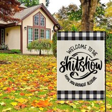 1面印有有趣字母圖案的庭院旗幟,創意現代風格亞麻垂直雙面歡迎旗,適用於假日派對,花園、房屋裝飾(不含旗竿) - 彩色 - 查看 3