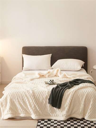 1pc Thickened Solid Color Double-sided Composite Lamb Wool Flannel Blanket Made Of Polyester Fiber, Suitable For Bedroom Sofa All Seasons