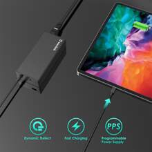 112W 通用充电器便携式 USB C 笔记本电脑适配器 100W 交流适配器电脑电源线带 USB A 输出兼容 MacBook HP Chromebook 等 - 黑色 - 查看 7