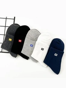 5双/套 女士个性化M字母中筒袜，用途广泛 - 彩色 - 查看 4