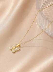 1件装奢华金色蝴蝶可活动项链，简约时尚不锈钢项链，男女皆宜的街头嘻哈休闲百搭项链 - 金黃色 - 查看 2