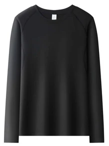 Quick-Dry Long Sleeve Men's Spring & Autumn Tight Fit Fitness Training & Running Shirt, Classic Black Gym Clothes Men - Black - View 2