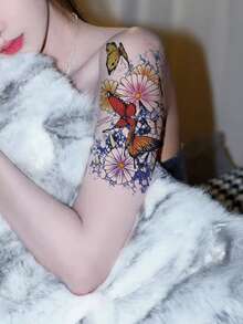 男女暫時性防水彩色蝴蝶和雛菊紋身貼紙