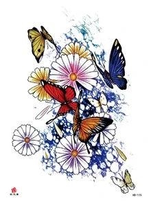 男女暫時性防水彩色蝴蝶和雛菊紋身貼紙