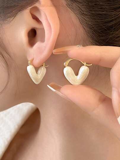 1pair Heart Shaped Stud Earrings Elegant Valentine's Day Valentines