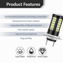 2pcs H7 LED Fog Lights Bulb 6500K White 5730 33SMD Chips LED Running Lights DRL For Cars Trucks SUVs - Brown - View 3