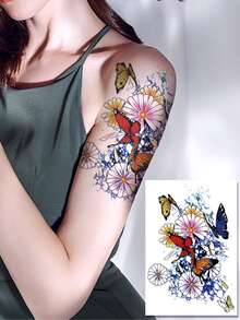 男女暫時性防水彩色蝴蝶和雛菊紋身貼紙