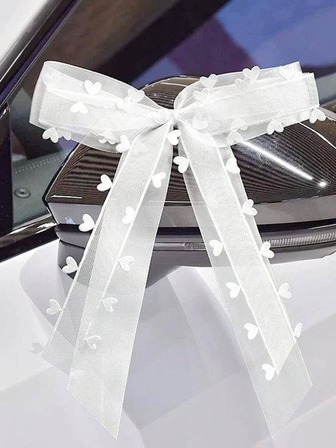 10 piezas de Tul en forma de corazón con moño de cinta de satén blanco para decoración de coches, sillas, bodas, fiestas, días festivos, decoración del hogar, de la habitación y de la pared.