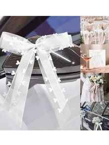 10 szt. Biała wstążka satynowa z kokardką w kształcie serca tiul dla majsterkowiczów dekoracja krzesła samochodowego, ślub, impreza, wakacje, dom, pokój, dekoracje ścienne - Biały - Zobacz 4