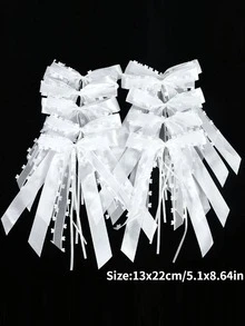 10 szt. Biała wstążka satynowa z kokardką w kształcie serca tiul dla majsterkowiczów dekoracja krzesła samochodowego, ślub, impreza, wakacje, dom, pokój, dekoracje ścienne - Biały - Zobacz 3