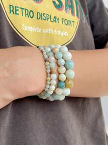 1條手工珠鏈情侶手鍊,天然石英玛瑙虎眼石珠子手鍊4/6/8/10/12mm,珠寶配飾適合女士和男士 - 彩色 - 查看 5