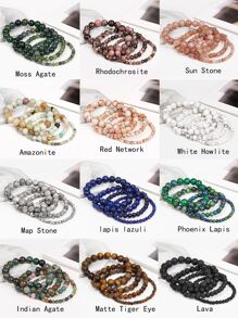 1條手工珠鏈情侶手鍊,天然石英玛瑙虎眼石珠子手鍊4/6/8/10/12mm,珠寶配飾適合女士和男士 - 彩色 - 查看 1
