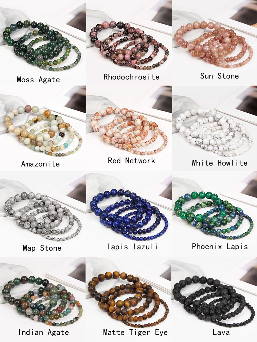 1條手工珠鏈情侶手鍊,天然石英玛瑙虎眼石珠子手鍊4/6/8/10/12mm,珠寶配飾適合女士和男士 - 彩色 - 查看 1