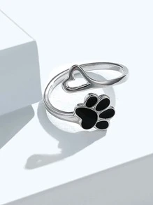 1 件 S925 纯银戒指，带有时尚猫和狗爪以及心形和开放式设计，甜美、简单且百搭的女性礼物，非常适合周年纪念、生日和日常佩戴