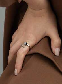 1 件 S925 纯银戒指，带有时尚猫和狗爪以及心形和开放式设计，甜美、简单且百搭的女性礼物，非常适合周年纪念、生日和日常佩戴