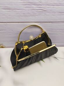 簡單時尚,方便攜帶的女士晚宴包 - 黑色 - 查看 2