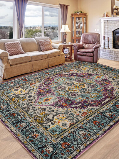 سجادة غرفة المعيشة ذاتية الانزلاق من البي في سي للديكور المنزلي، مات ناعم من الكشمير المقلد غير قابلة للانزلاق، قطعة واحدة